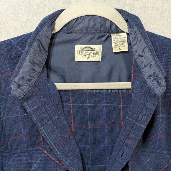 Fieldmaster Vintage Blue Plaid Wool Blend Button Up Shirt Men’s Size L - Picture 5 of 12
